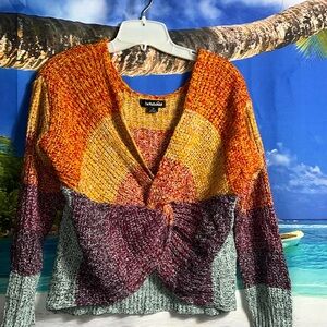 De Rotchild Rainbow LS Twisted Cropped Sweater Size M Vintage